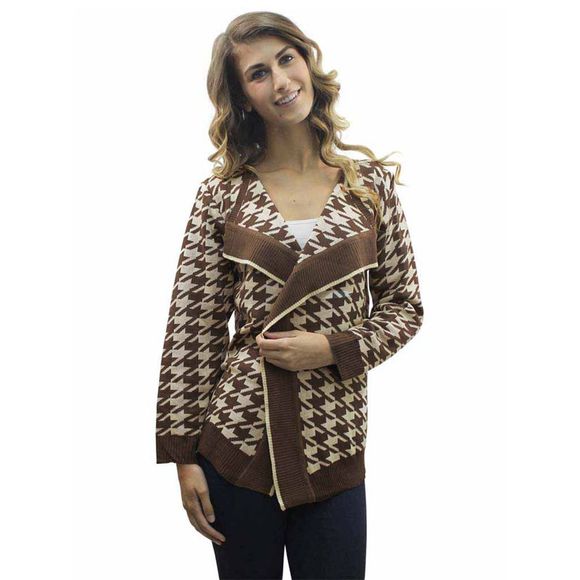 Bold Houndstooth Long Cardigan Sweater - Picture 2 of 3